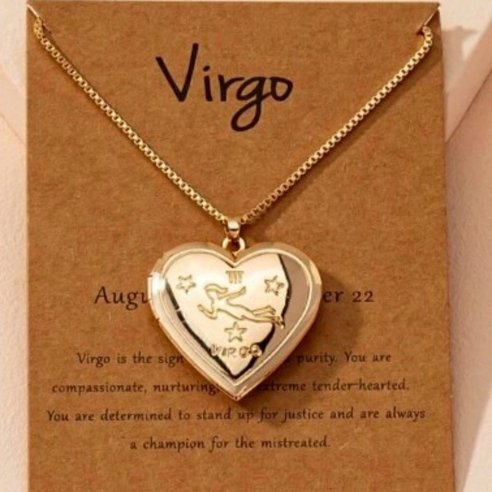 VIRGO GOLD ZODIAC HEART LOCKET NECKLACE